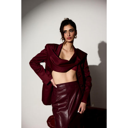 Lea Clothing Carmella Maroon Structured Blazer with Shawl