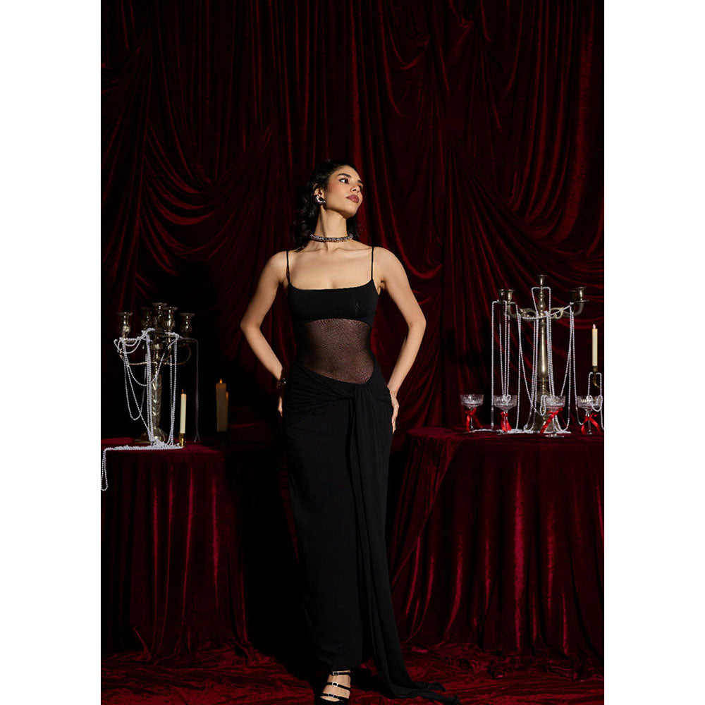 Lea Clothing Maya Modal Mesh-Panel Draped Gown