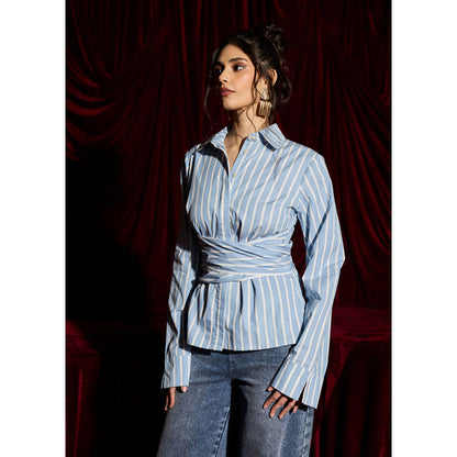 Lea Clothing Bluebell Wrap Stripe Shirt