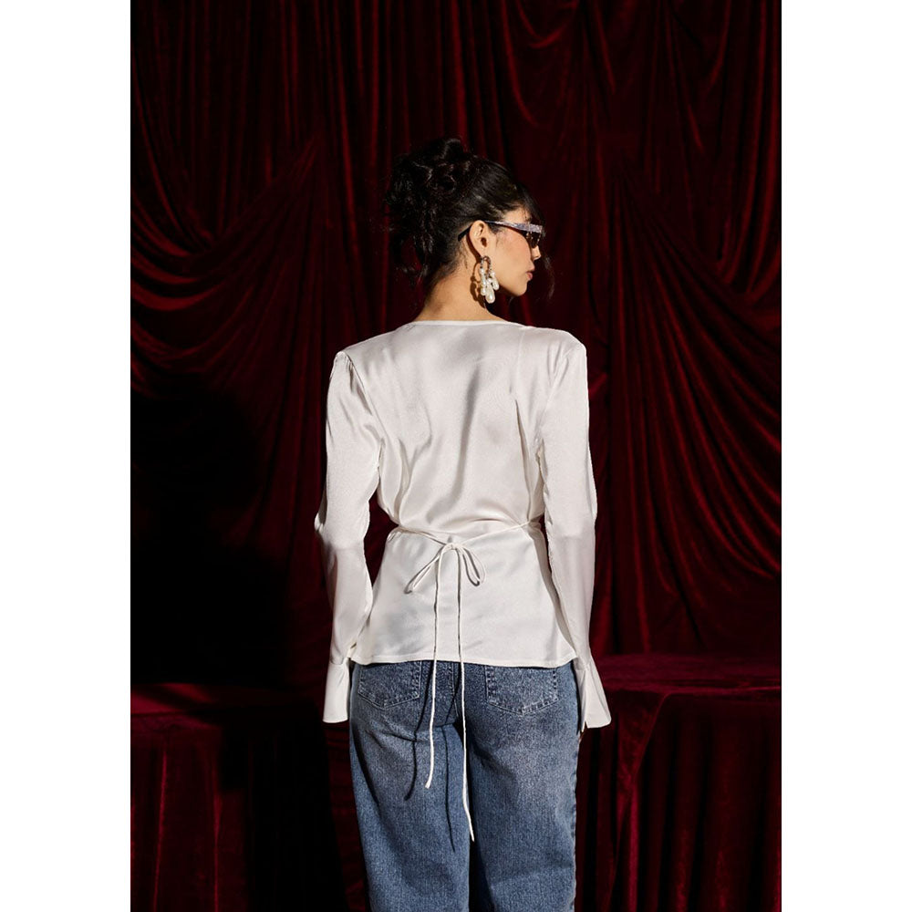 Lea Clothing Ivory Muse Draped Satin Tie-Back Top
