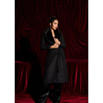Lea Clothing Esther Black Wool-Blend Multi-Way Luxe Coat