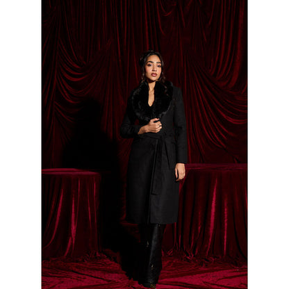 Lea Clothing Esther Black Wool-Blend Multi-Way Luxe Coat