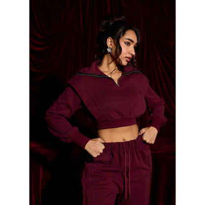 Lea Clothing Berrywood Burgundy Cropped Quarter-Zip Sweatshirt
