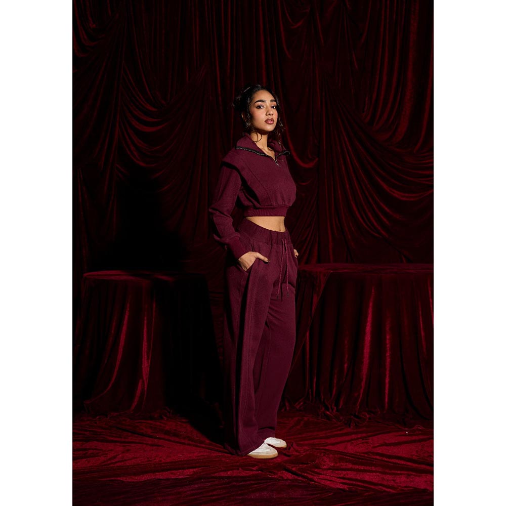 Lea Clothing Berrywood Burgundy Cropped Quarter-Zip Sweatshirt