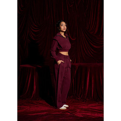 Lea Clothing Berrywood Burgundy Cropped Quarter-Zip Sweatshirt