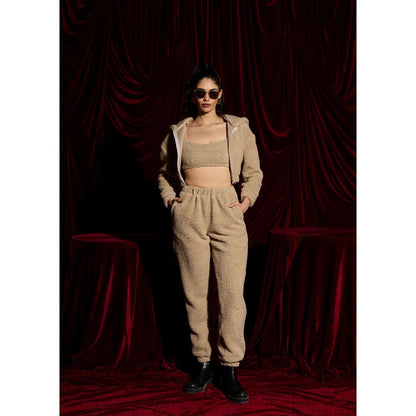 Lea Clothing Cozy Tan Plush Teddy Joggers
