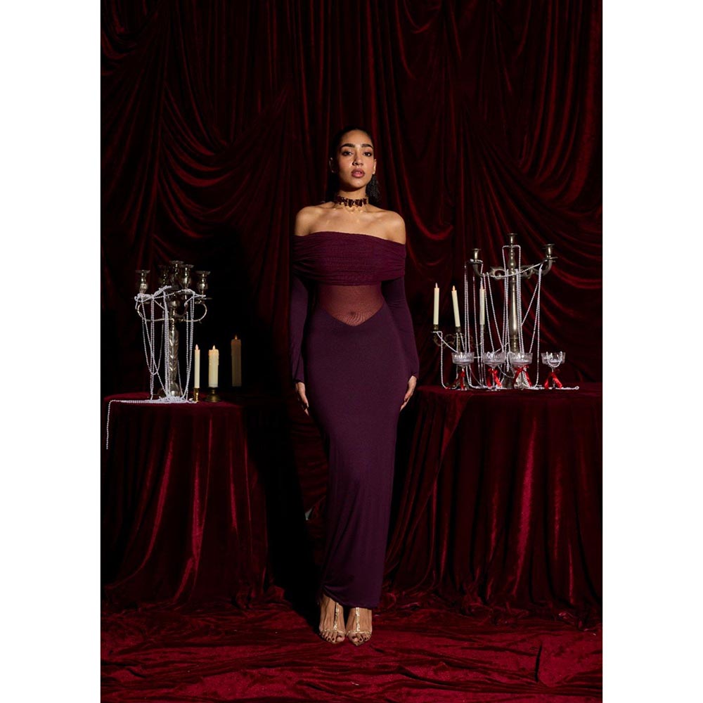 Lea Clothing Bordeaux Illusion Modal Sculpting Gown