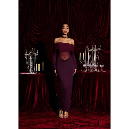 Lea Clothing Bordeaux Illusion Modal Sculpting Gown