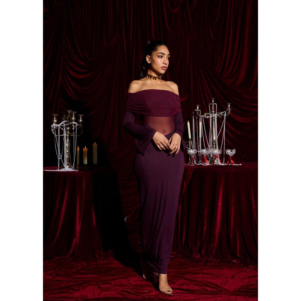 Lea Clothing Bordeaux Illusion Modal Sculpting Gown