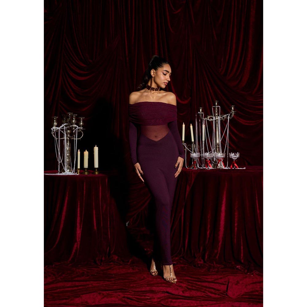 Lea Clothing Bordeaux Illusion Modal Sculpting Gown