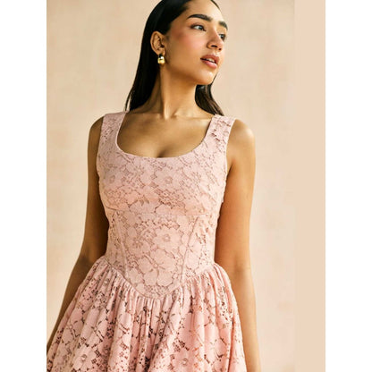 Lea Clothing Natalia Blush Pink Lace Corset Mini Dress
