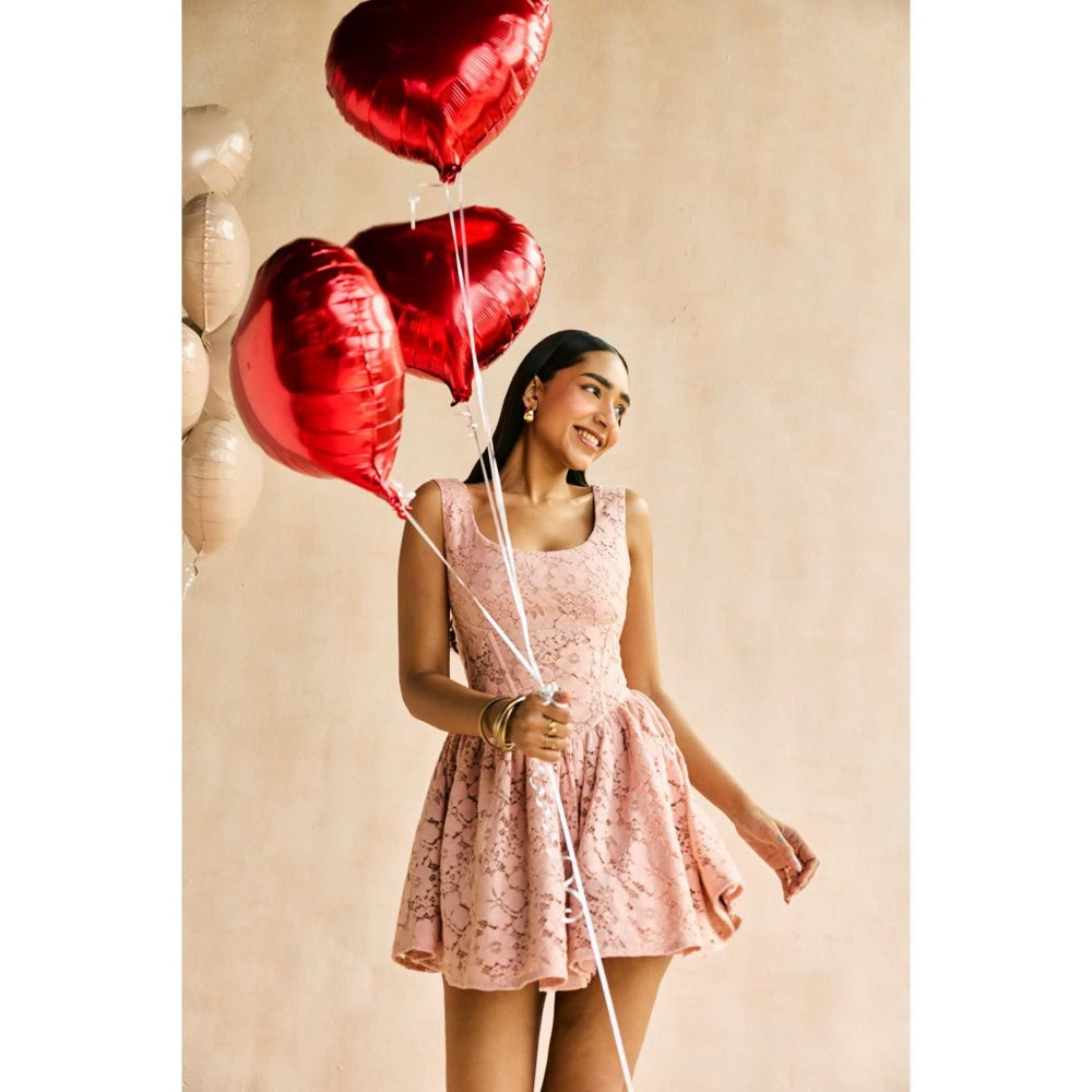 Lea Clothing Natalia Blush Pink Lace Corset Mini Dress