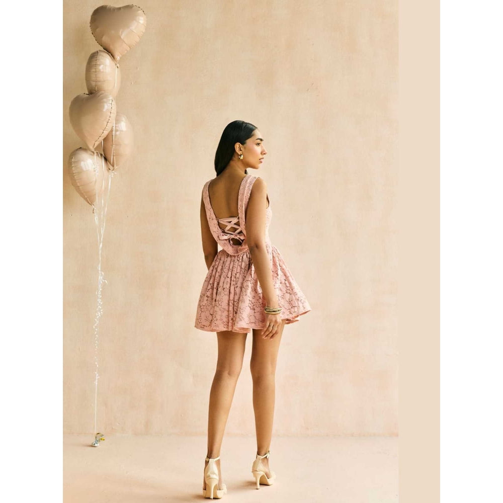 Lea Clothing Natalia Blush Pink Lace Corset Mini Dress