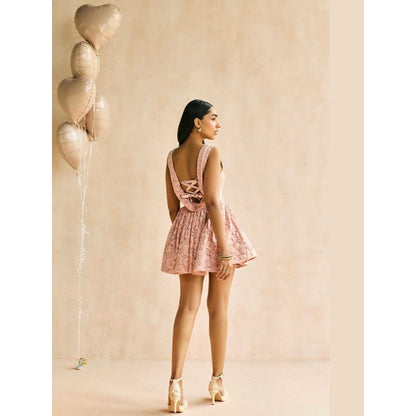 Lea Clothing Natalia Blush Pink Lace Corset Mini Dress