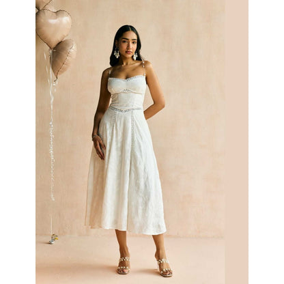 Lea Clothing The Elan White Jacquard Lace Midi Dress