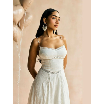 Lea Clothing The Elan White Jacquard Lace Midi Dress