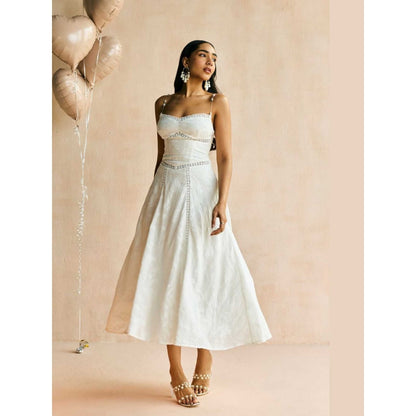 Lea Clothing The Elan White Jacquard Lace Midi Dress