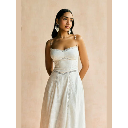 Lea Clothing The Elan White Jacquard Lace Midi Dress