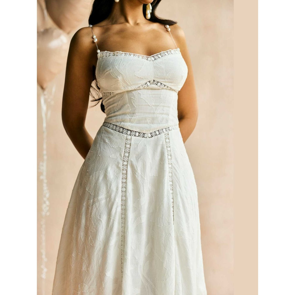 Lea Clothing The Elan White Jacquard Lace Midi Dress