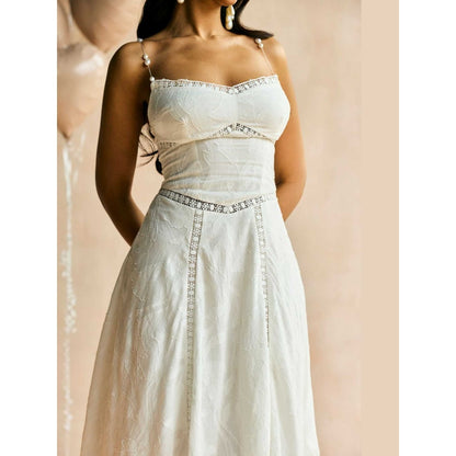 Lea Clothing The Elan White Jacquard Lace Midi Dress