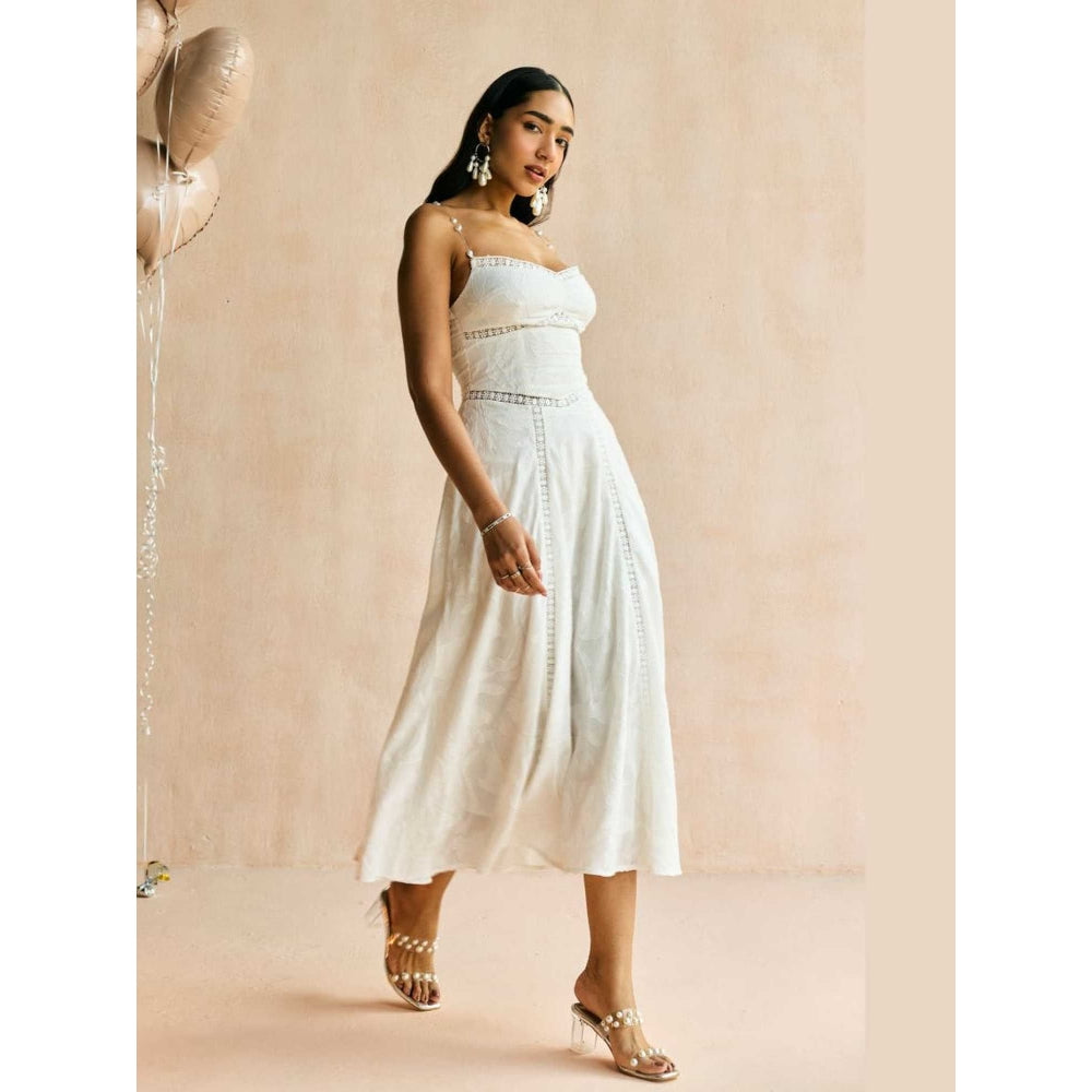 Lea Clothing The Elan White Jacquard Lace Midi Dress