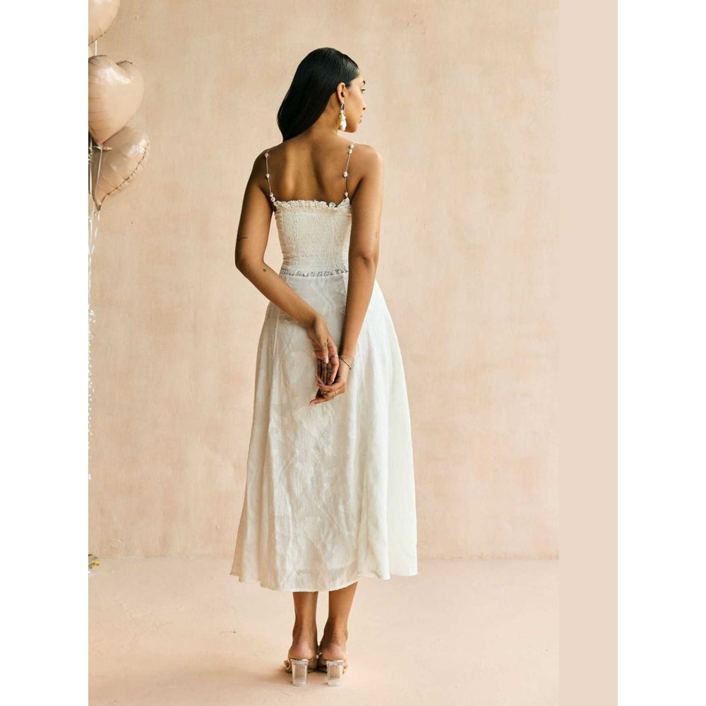Lea Clothing The Elan White Jacquard Lace Midi Dress