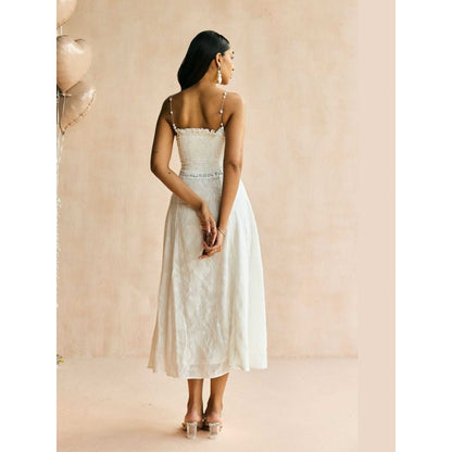 Lea Clothing The Elan White Jacquard Lace Midi Dress