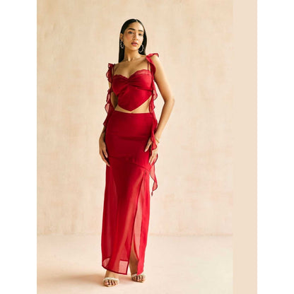 Lea Clothing Crimson Muse Ruffled Crop Top