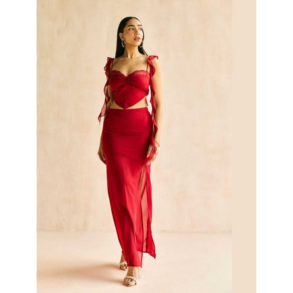 Lea Clothing Crimson Muse Ruffled Crop Top