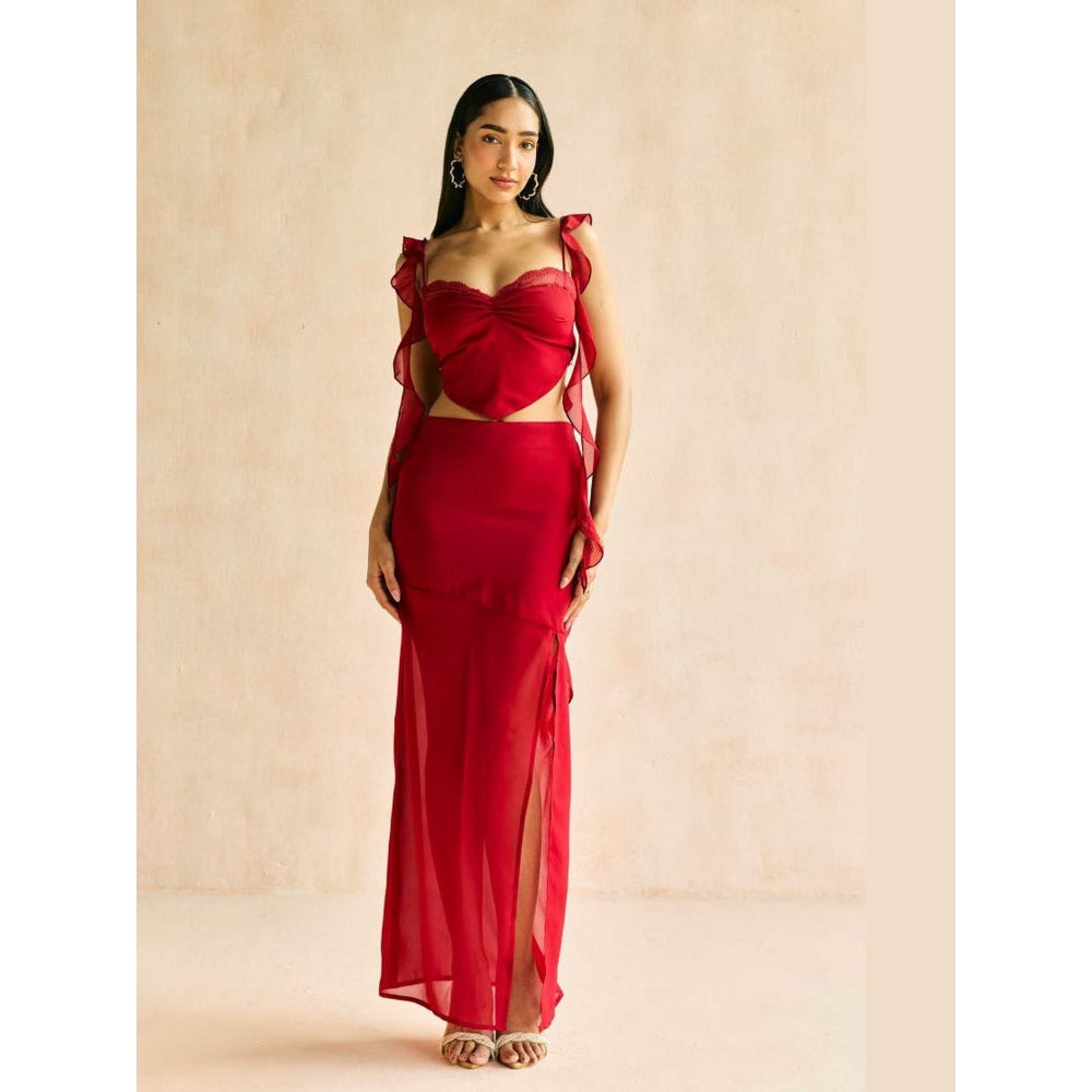 Lea Clothing Crimson Muse Ruffled Crop Top
