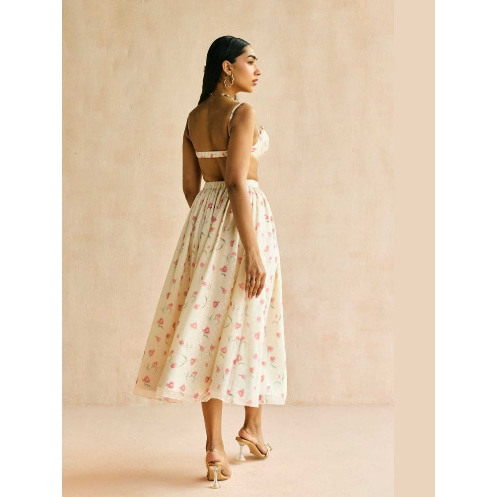 Lea Clothing Elara Floral Butter Cream Midi Skirt