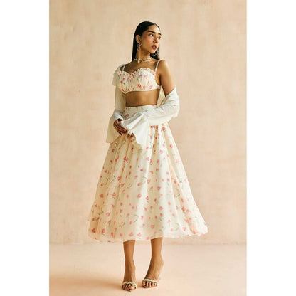 Lea Clothing Elara Floral Butter Cream Midi Skirt