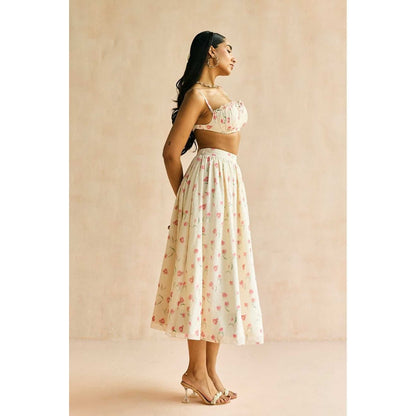 Lea Clothing Elara Floral Butter Cream Midi Skirt