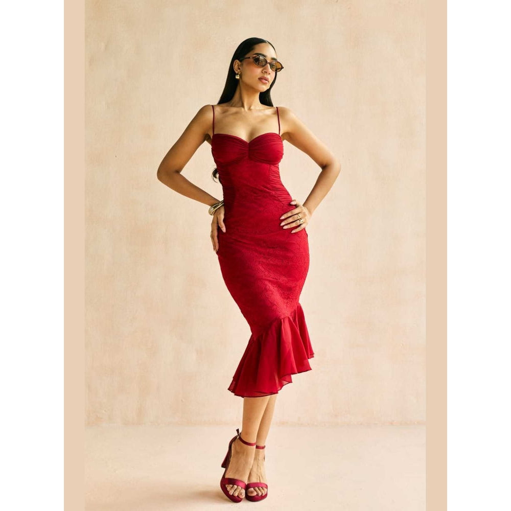 Lea Clothing Sylvie Crimson Red Bodycon Midi Dress