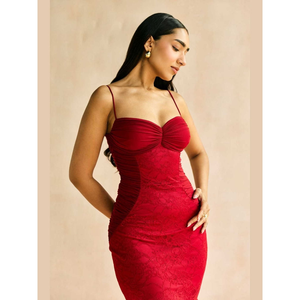 Lea Clothing Sylvie Crimson Red Bodycon Midi Dress