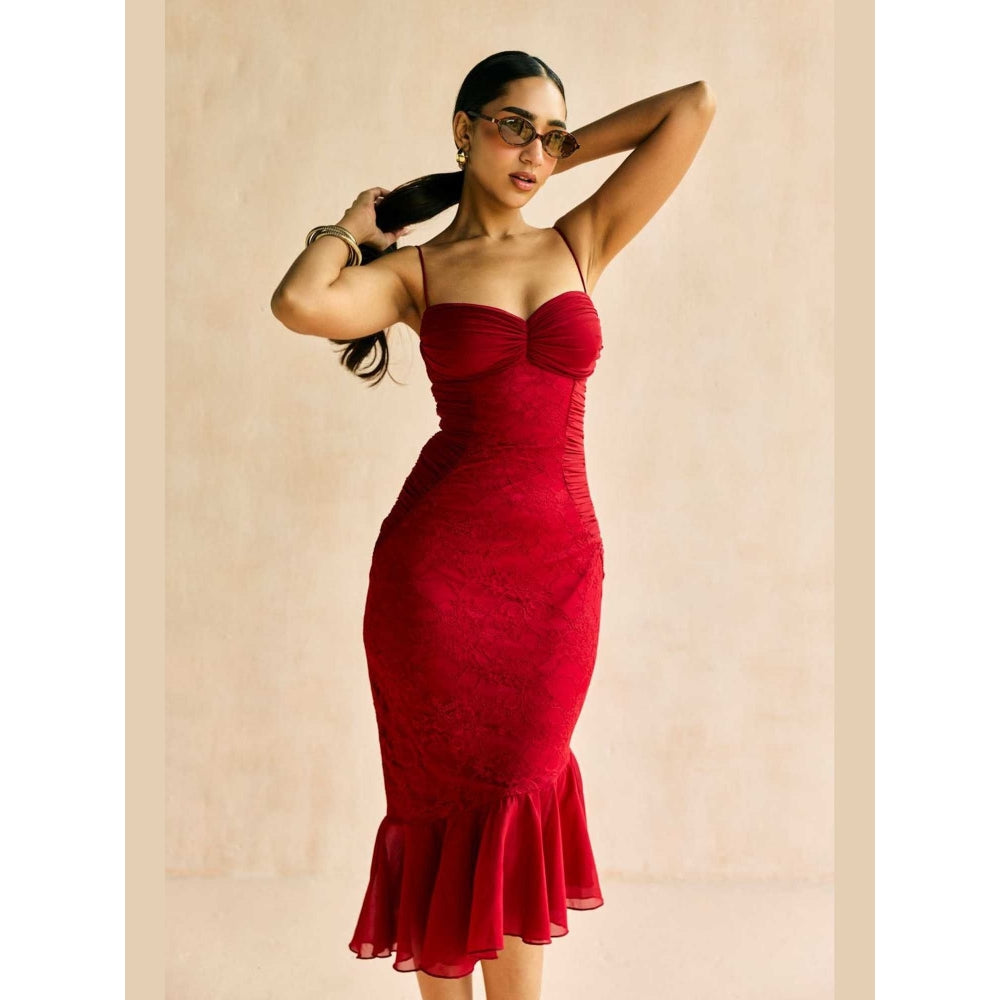 Lea Clothing Sylvie Crimson Red Bodycon Midi Dress