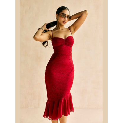 Lea Clothing Sylvie Crimson Red Bodycon Midi Dress