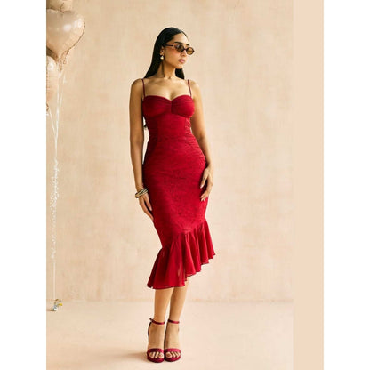 Lea Clothing Sylvie Crimson Red Bodycon Midi Dress