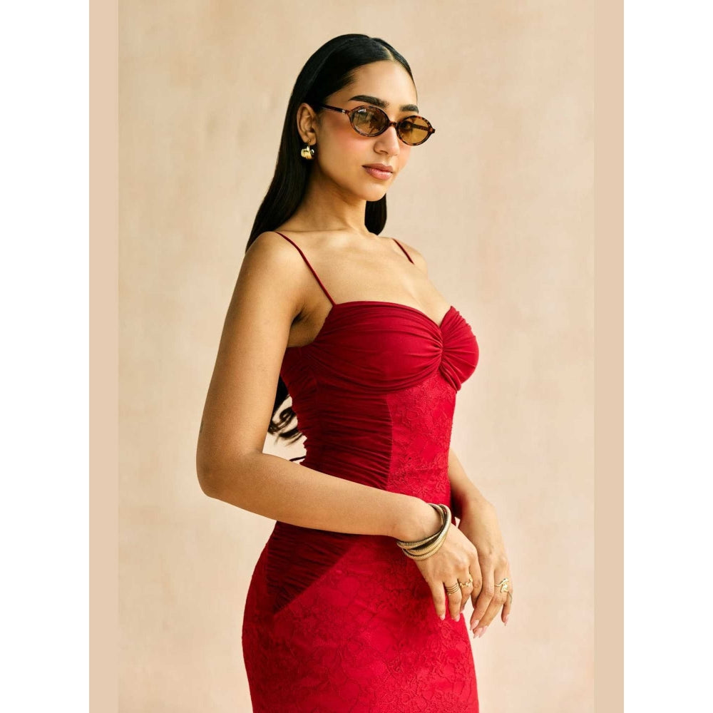 Lea Clothing Sylvie Crimson Red Bodycon Midi Dress
