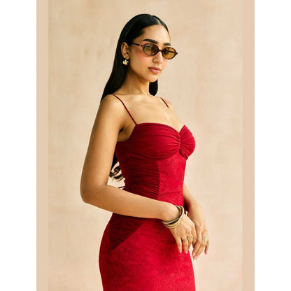 Lea Clothing Sylvie Crimson Red Bodycon Midi Dress