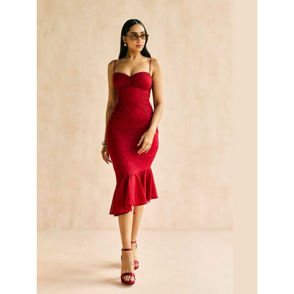 Lea Clothing Sylvie Crimson Red Bodycon Midi Dress