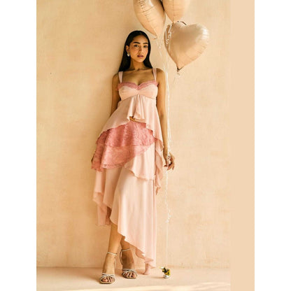 Lea Clothing Blush Lace-Trim Asymmetric Hem Top
