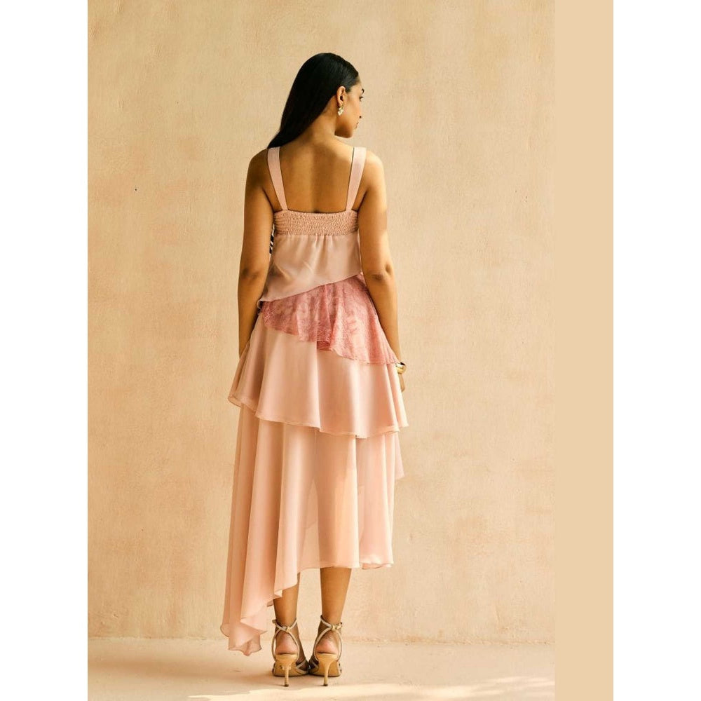 Lea Clothing Blush Lace-Trim Asymmetric Hem Top