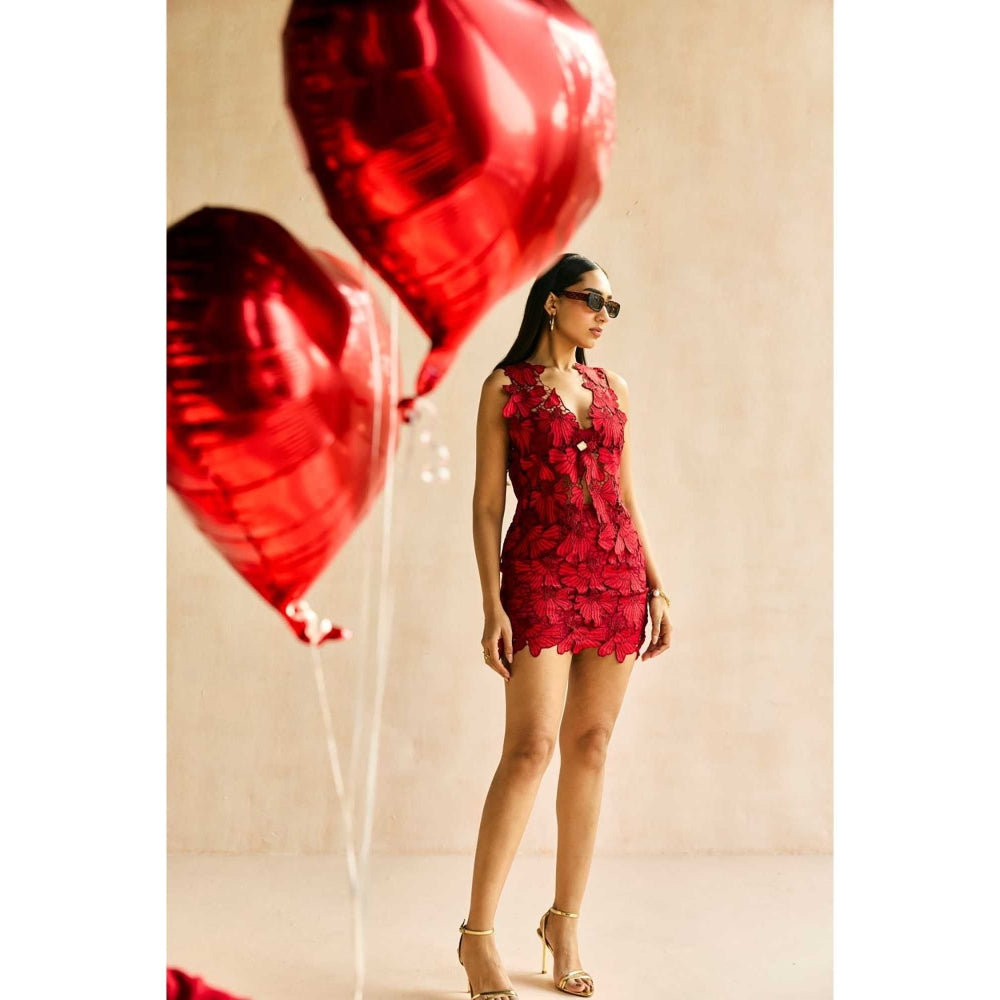 Lea Clothing Scarlet Cutwork Lace Vest Top And Bralette