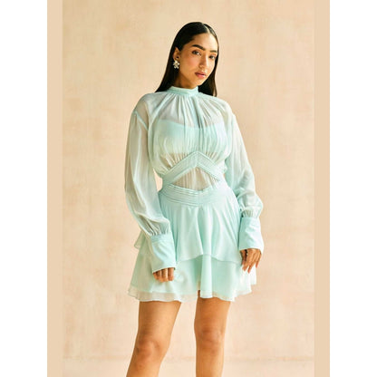 Lea Clothing Misty Blue Tiered Ruffled Mini Dress