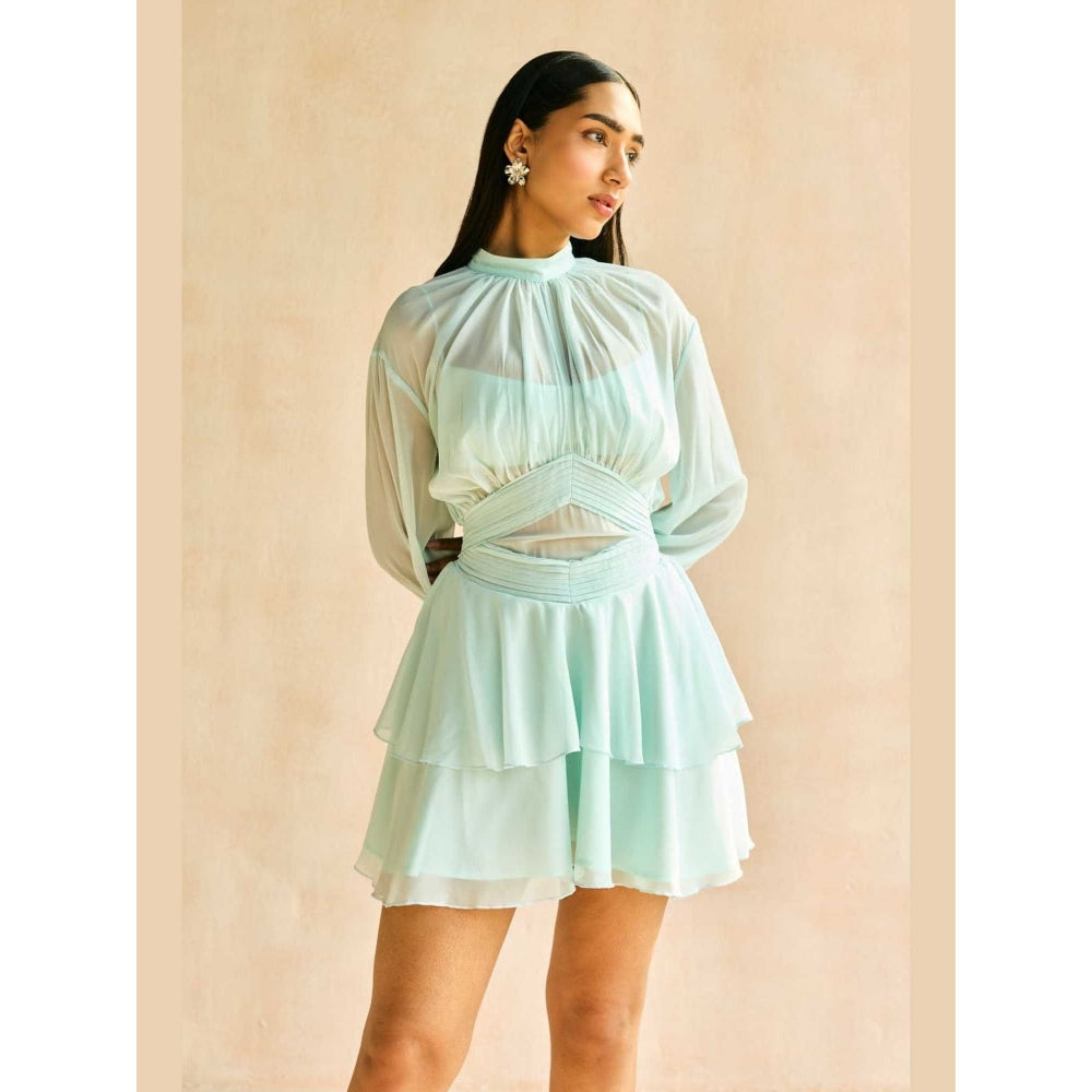 Lea Clothing Misty Blue Tiered Ruffled Mini Dress