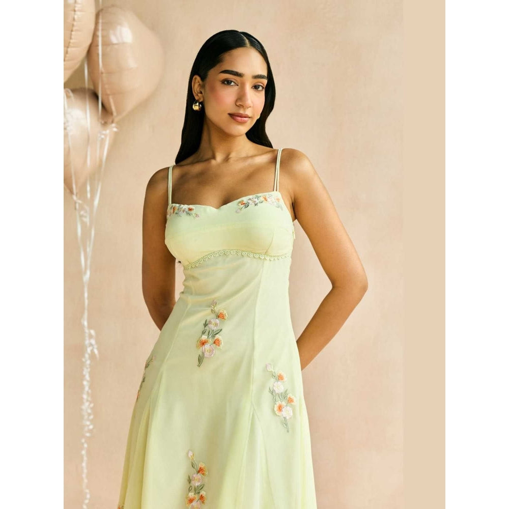 Lea Clothing Buttercup Yellow Embroidered Godet Midi Dress