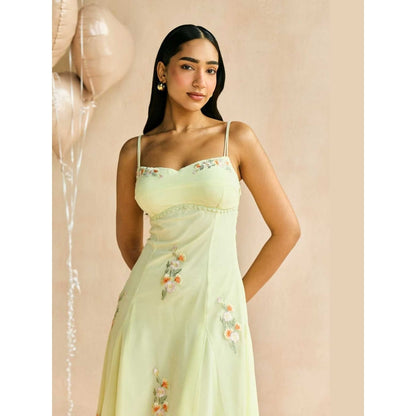 Lea Clothing Buttercup Yellow Embroidered Godet Midi Dress