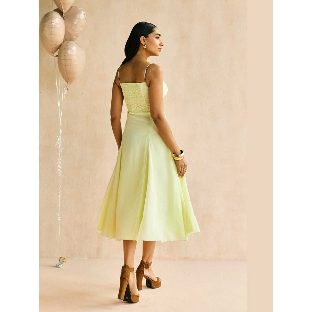 Lea Clothing Buttercup Yellow Embroidered Godet Midi Dress