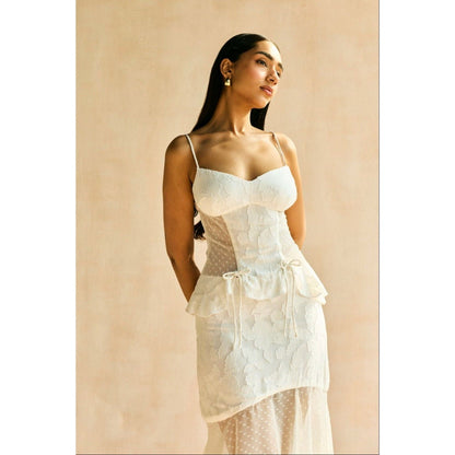 Lea Clothing Lunara White Textured Flow Maxi Skirt